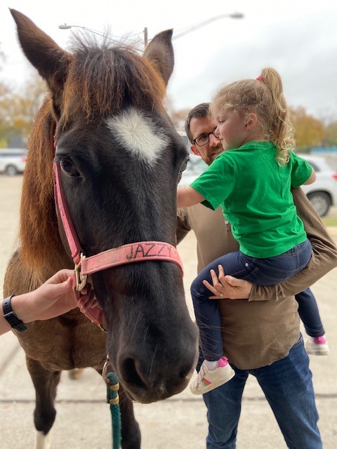 Jazzy the horse visits petrelocation office 
