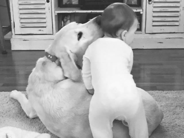 Maegan's child with her pet dog.